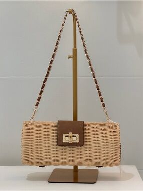Tommy Bahama Woven Straw Shoulder Bag with Brown Leather Accent